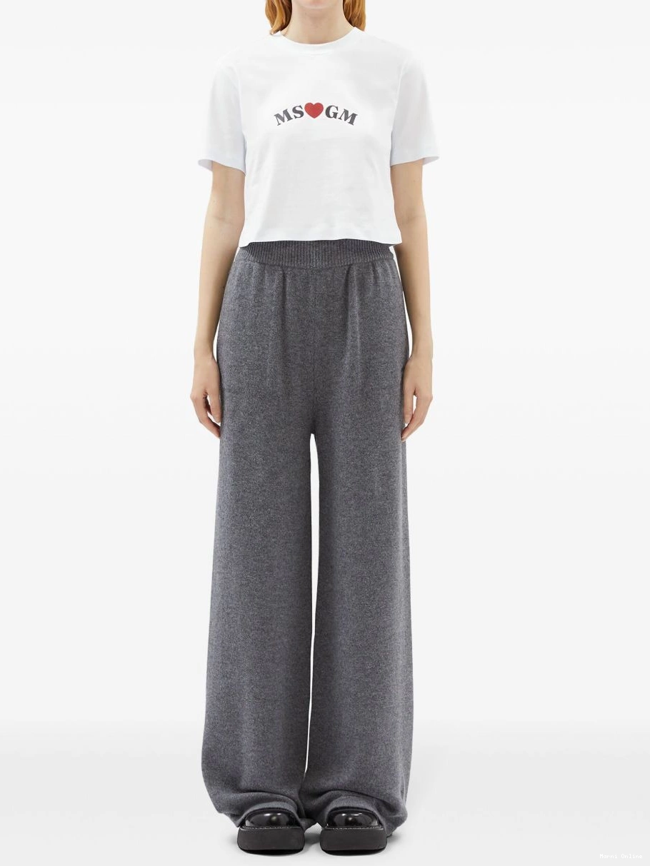 Cheap embroidered-logo Marni trousers Women straight-leg 0224